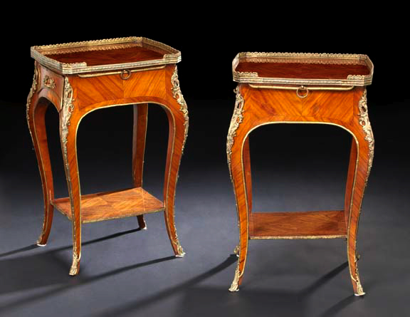 Appraisal: Pair of Louis XV-Style Gilt-Brass-Mounted Kingwood End Tables fourth quarter