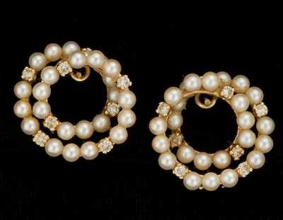 Appraisal: A Pair of Pearl and Diamond Circle Earrings k yellow