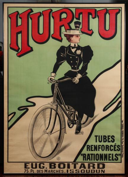 Appraisal: HURTU BICYCLES FRENCH ADVERTISING POSTER C The large stone lithograph