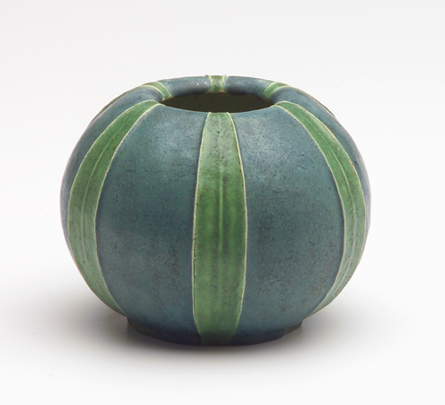 Appraisal: GRUEBY Rare spherical vase by Ruth Erickson with closed-in rim