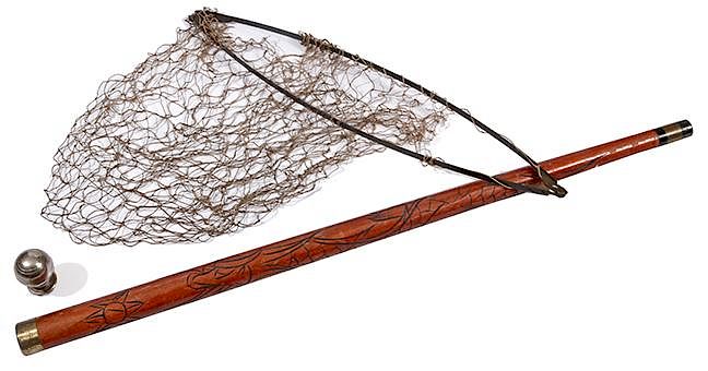 Appraisal: Fishing Net Cane Mid th Century- A silver metal handle