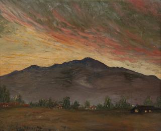 Appraisal: Julian Onderdonk Cabins at sunset signed lower left Julian Onderdonk