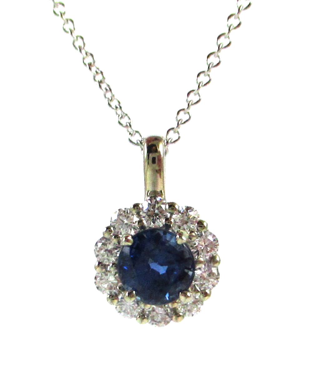 Appraisal: DIAMONDS BLUE SAPPHIRE AND FOURTEEN KARAT WHITE GOLD PENDANT NECKLACE