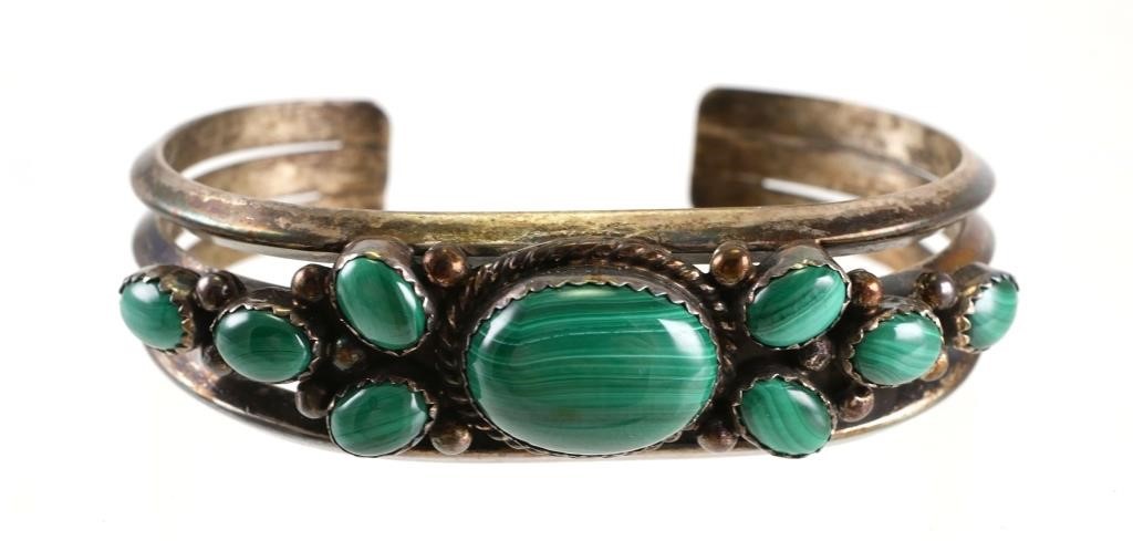 Appraisal: Native American Indian hand crafted sterling silver malachite cuff bracelet