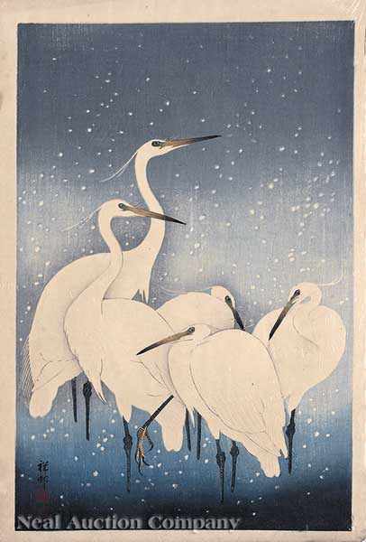 Appraisal: Ohara Koson Japanese - two color woodblock prints including Egrets