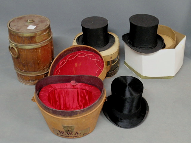 Appraisal: Three top hats with boxes one by Scott Company London