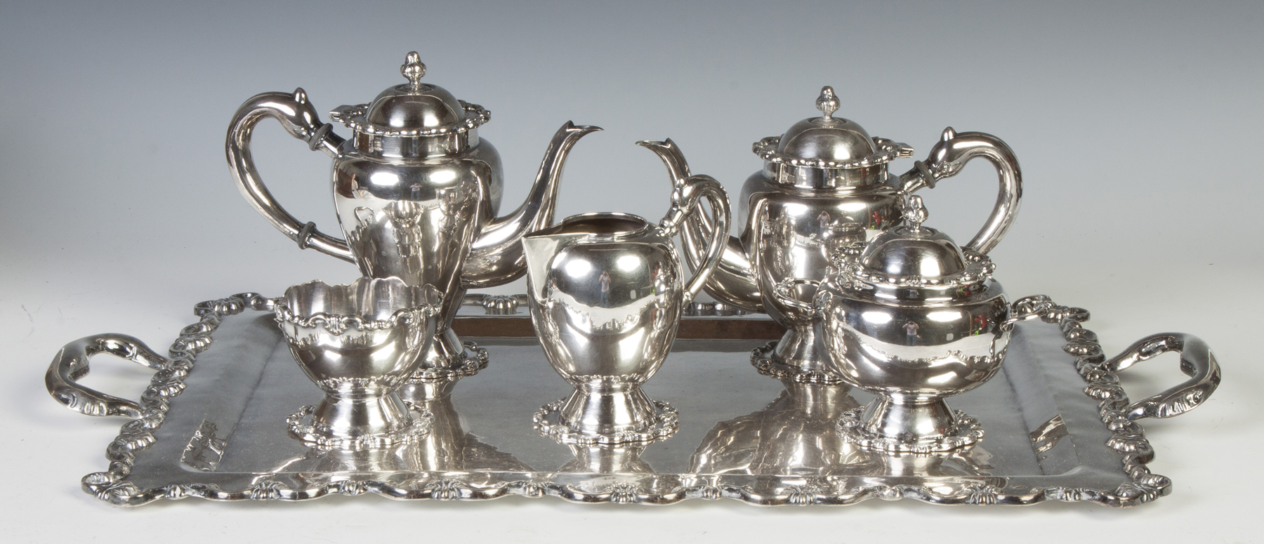 Appraisal: Sterling Silver Five Piece Tea Coffee Set with Tray Hand