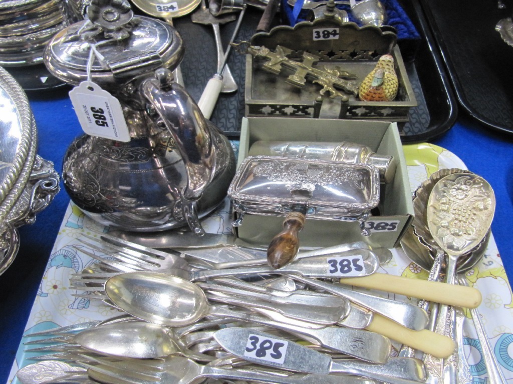 Appraisal: Tray lot of EP - coffee pot loose cutlery etc