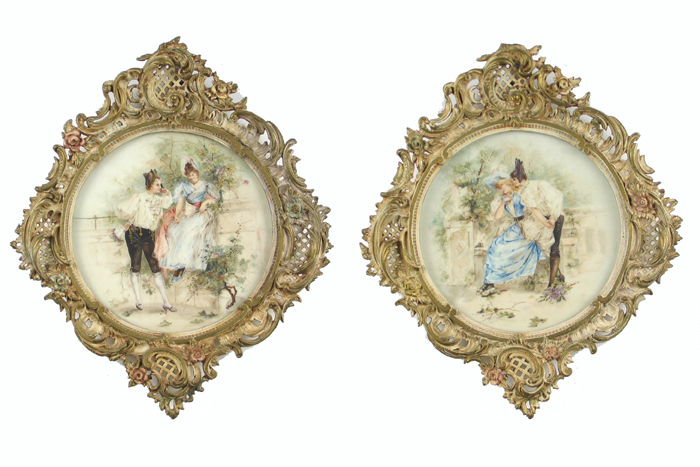 Appraisal: PAIR FRENCH OILS ON PORCELAIN attributed to the Charles X