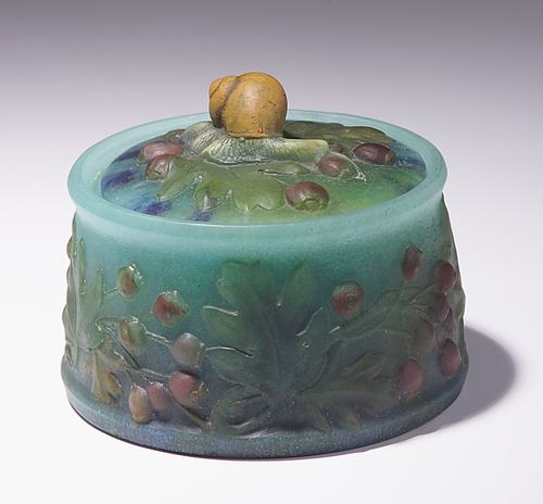 Appraisal: ALMERIC WALTER Pate-de-verre covered dish by Henry Berge embossed with