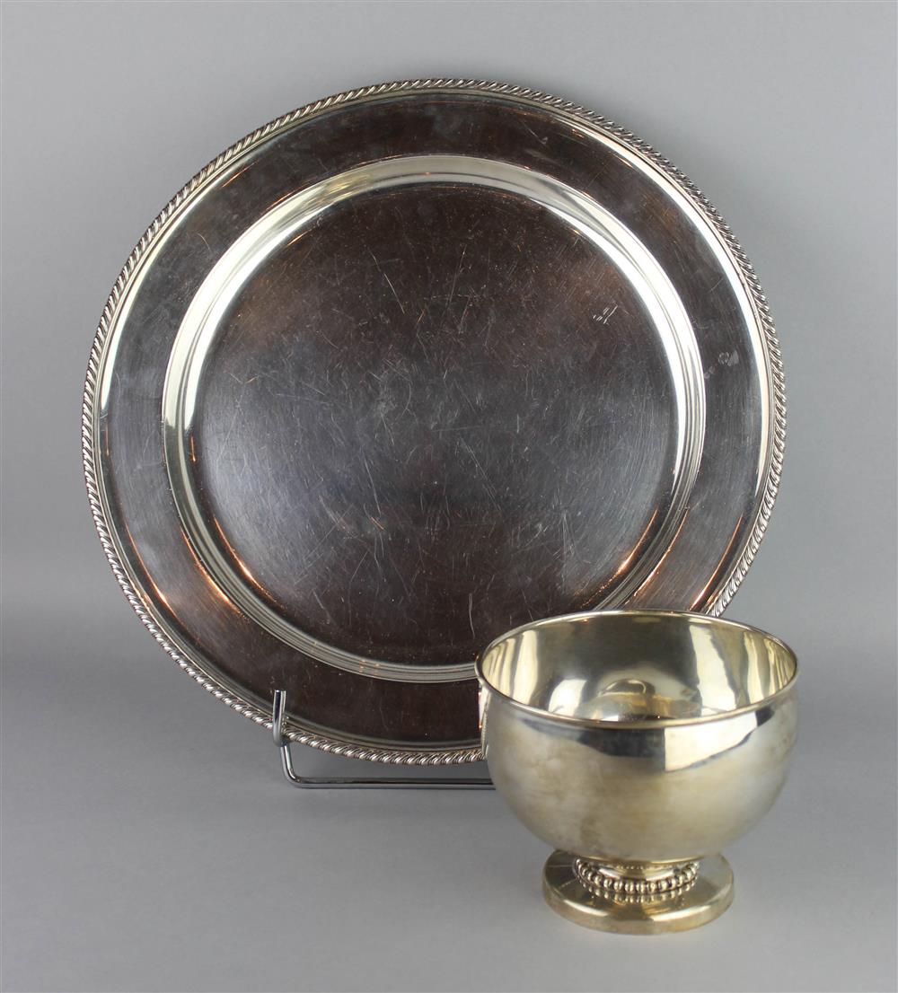 Appraisal: GORHAM SILVER TRAY AND A MEXICAN SILVER FOOTED BOWL the