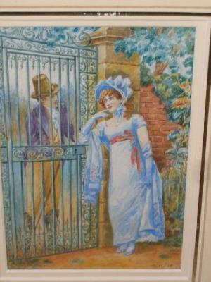 Appraisal: ENGLISH SCHOOL Couple by an Iron Garden Gate signed with