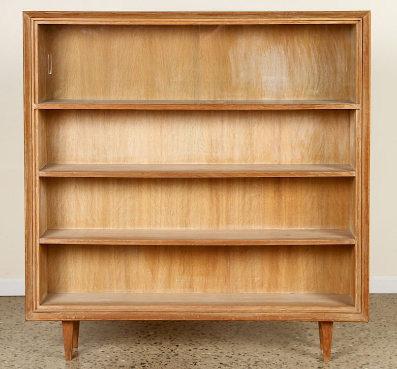 Appraisal: CERUSED OAK OPEN BOOKCASE GLASS DOORS C A cerused oak