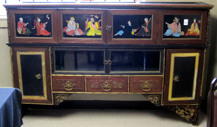 Appraisal: CHINOISERIE CABINET American c of red black and gold painted