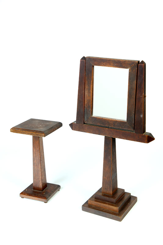 Appraisal: ARTS CRAFTS MIRROR AND STAND American early th century oak