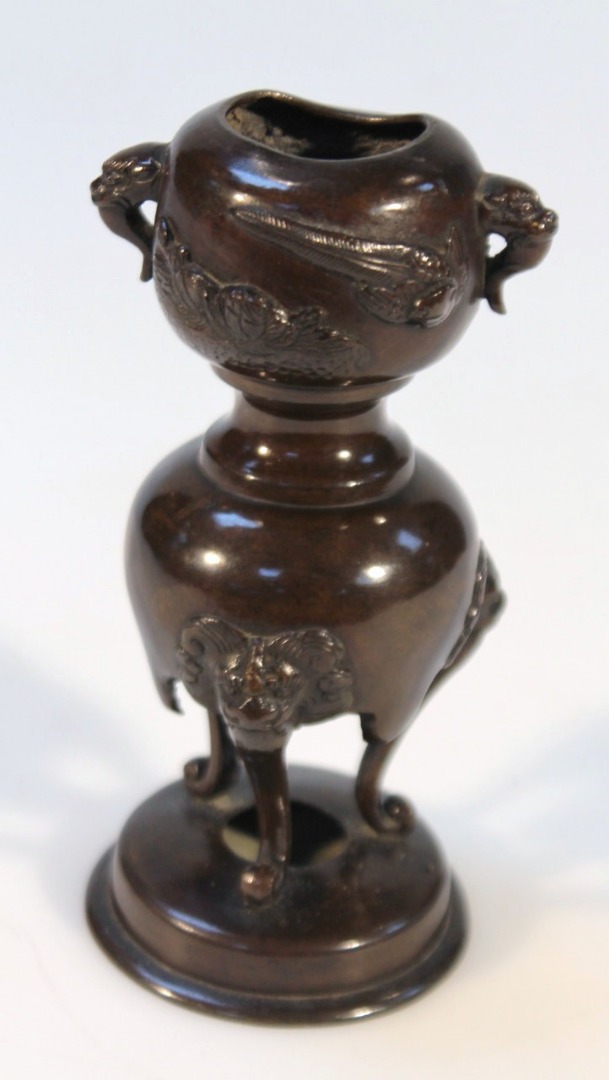 Appraisal: An early thC Japanese bronze finish vase of double gourd