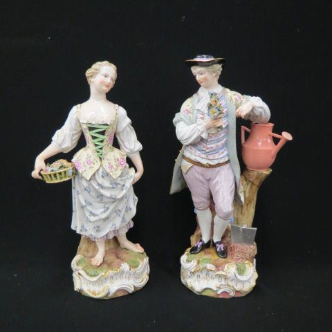 Appraisal: Pair of Meissen Porcelain Figurines ofMan Woman with flowers crossed