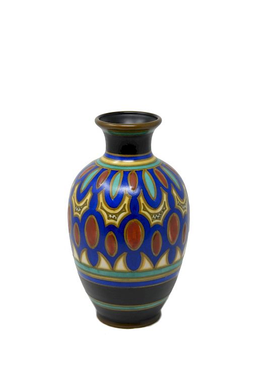 Appraisal: Gouda Vase Pzh Factory With Striped And Abstract Geometric Design