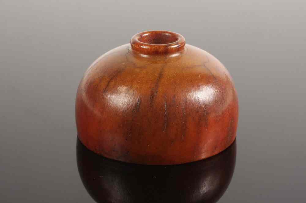 Appraisal: CHINESE RHINO HORN INK BOTTLE - Qing Dynasty Domed Brush