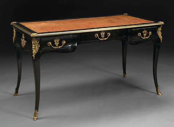 Appraisal: A Napoleon III ebonized and gilt bronze mounted bureau plat