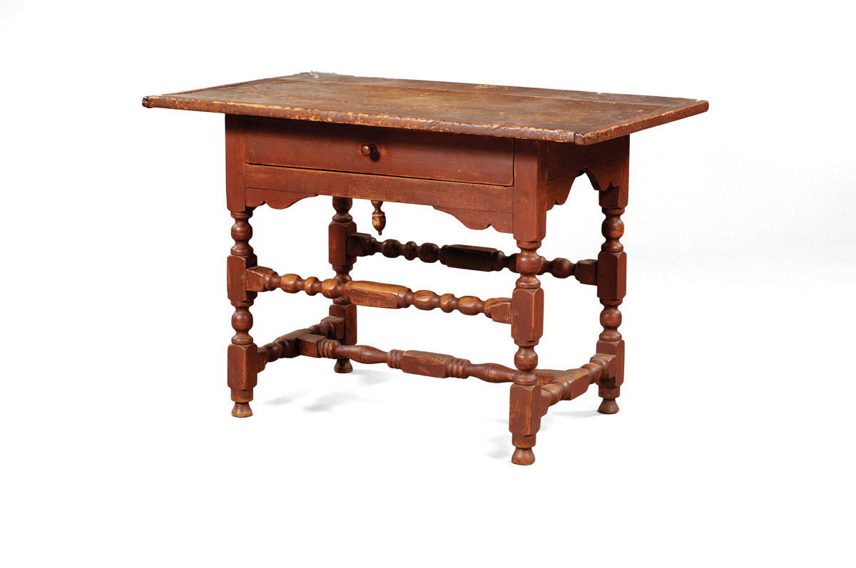 Appraisal: NEW ENGLAND PILGRIM CENTURY TAVERN TABLE WITH MEDIAL STRETCHER IN