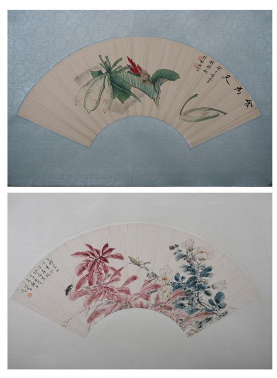 Appraisal: TWO CHINESE FANS One painted to depict flowers the other