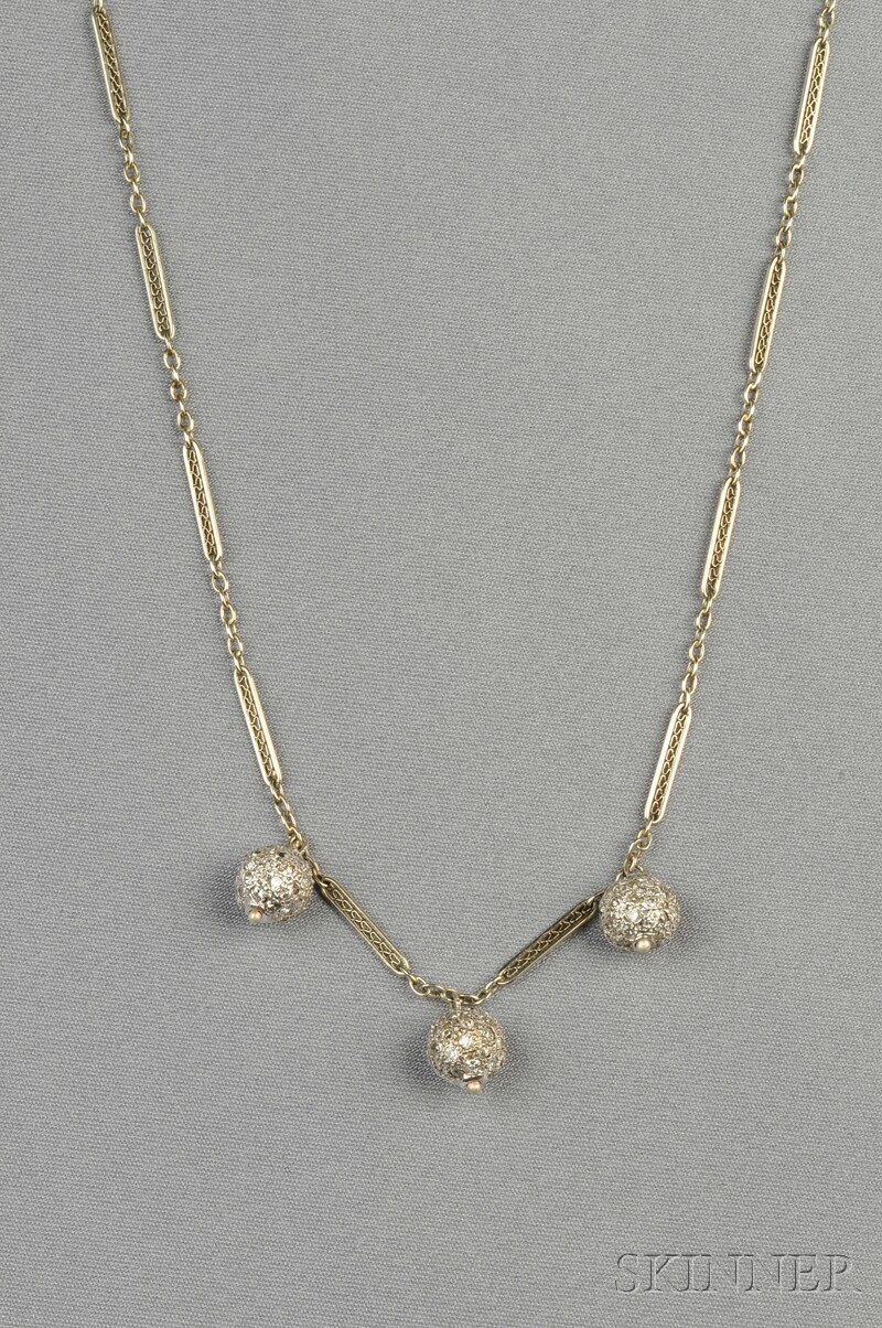 Appraisal: kt White Gold and Diamond Necklace designed as three pave-set