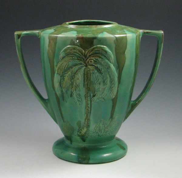 Appraisal: Art Pottery Palm Tree Trophy Vase marked by hand excellent