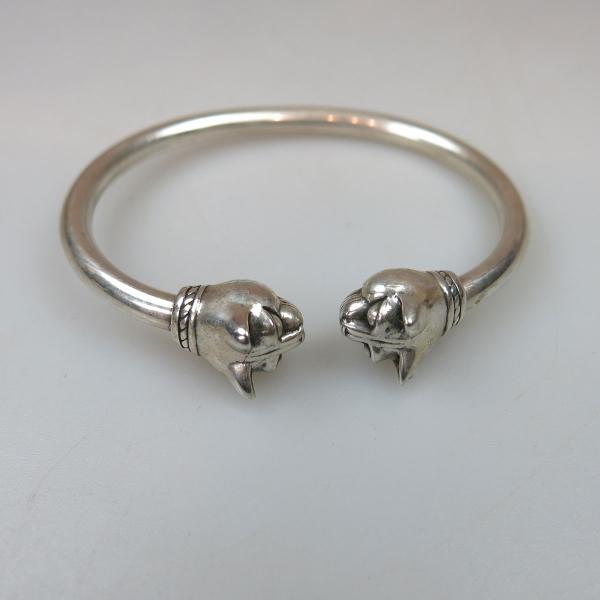 Appraisal: Kabana Sterling Silver Open Bangle with terminations formed as cat