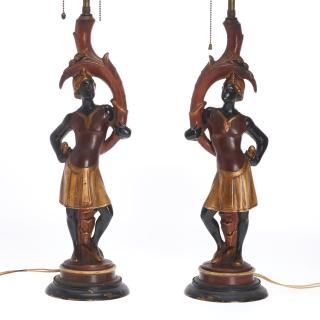 Appraisal: Pair Italian Blackamoor table lamps Pair Italian Blackamoor table lamps