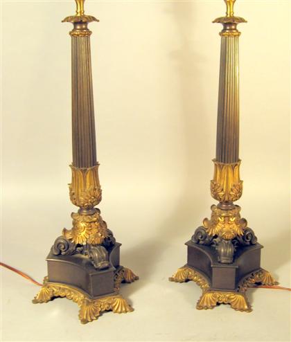 Appraisal: Pair of Louis Philippe style gilt and patinated bronze table