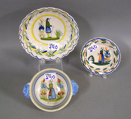 Appraisal: Two Quimper bowls together with a toddy plate