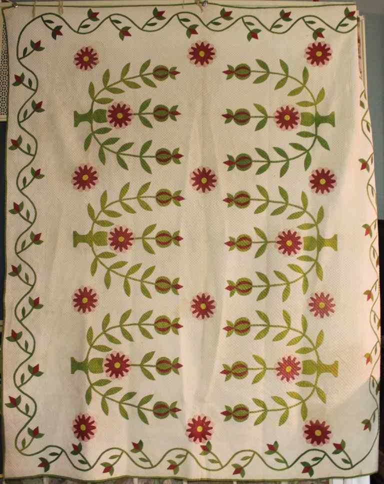 Appraisal: LATE TH EARLY TH CENTURY HAND STITCHED FLORAL AND POMEGRANATE