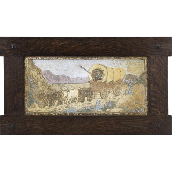 Appraisal: CLAYCRAFT Tile with ox-drawn covered wagon through the southwestern desert