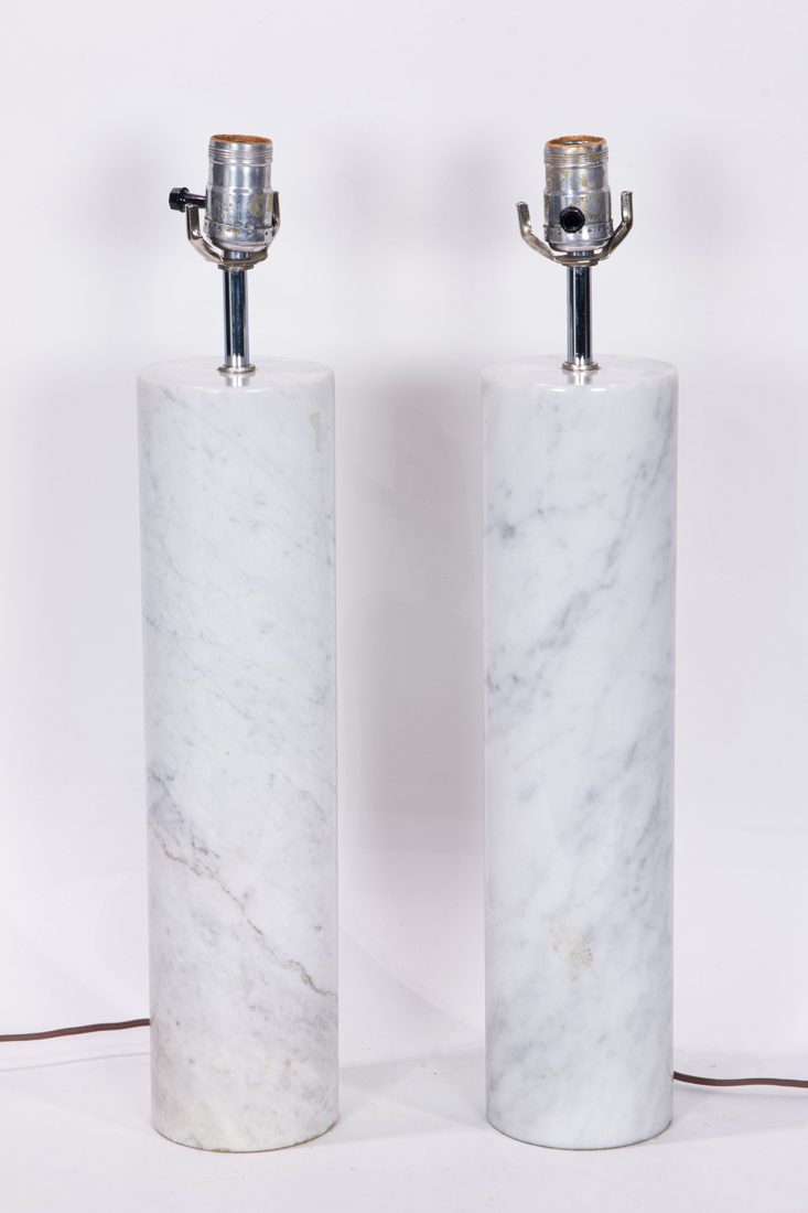 Appraisal: Sonneman Table Lamps pair marble and chromed metal applied factory