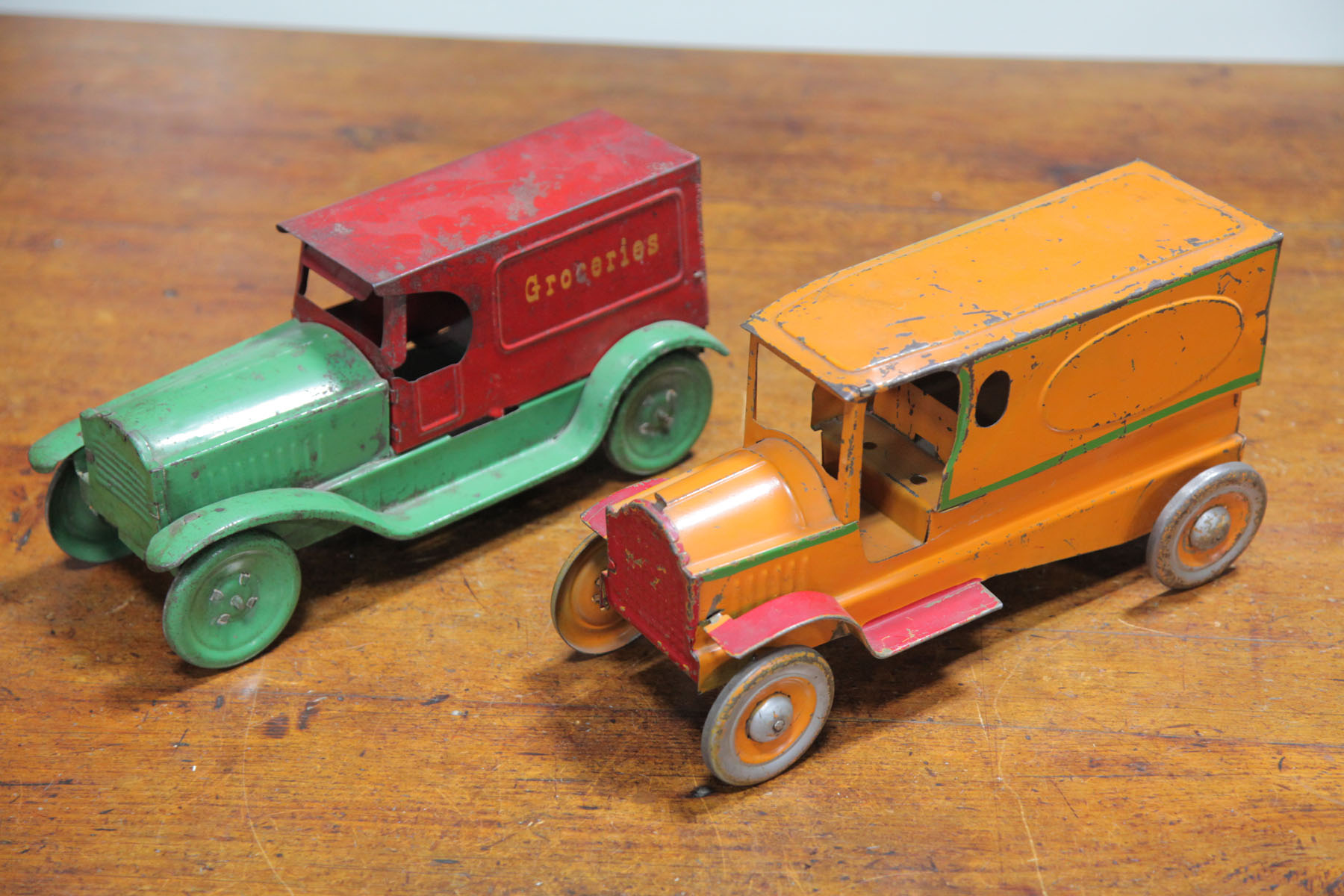 Appraisal: TWO TIN TRUCKS American first half of th century Green