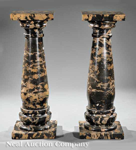 Appraisal: A Pair of Neoclassical-Style Tan and Grey Marble Pedestals each