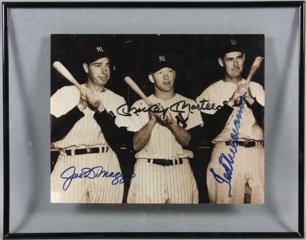 Appraisal: Signed photograph of Joe DiMaggio Mickey Mantle and Ted Williams