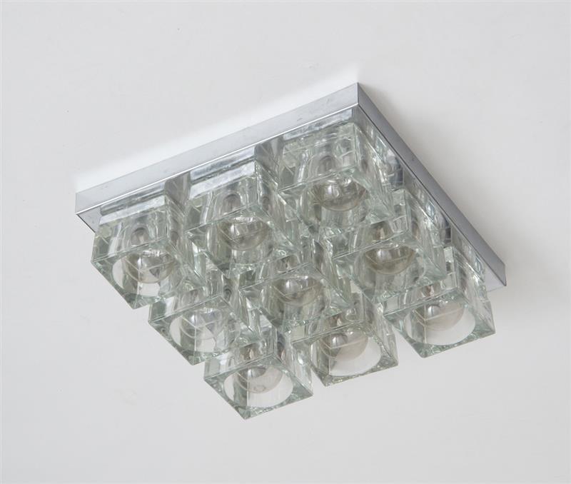 Appraisal: CEILING FIXTURE 's Block glass and stainless steel x x