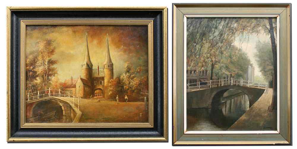 Appraisal: DEN HENGST Jan Dutch - Pair Dutch City Scenes OIL