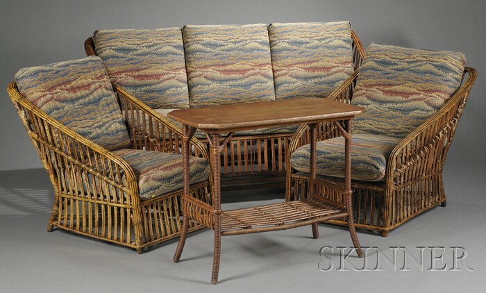 Appraisal: Arts Crafts Couch Two Chairs and Table Reed fiber and