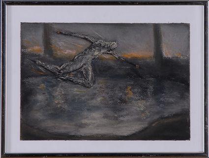 Appraisal: PETER BOOTH b LEAPING MAN IN FIERY LANDSCAPE Pastel on