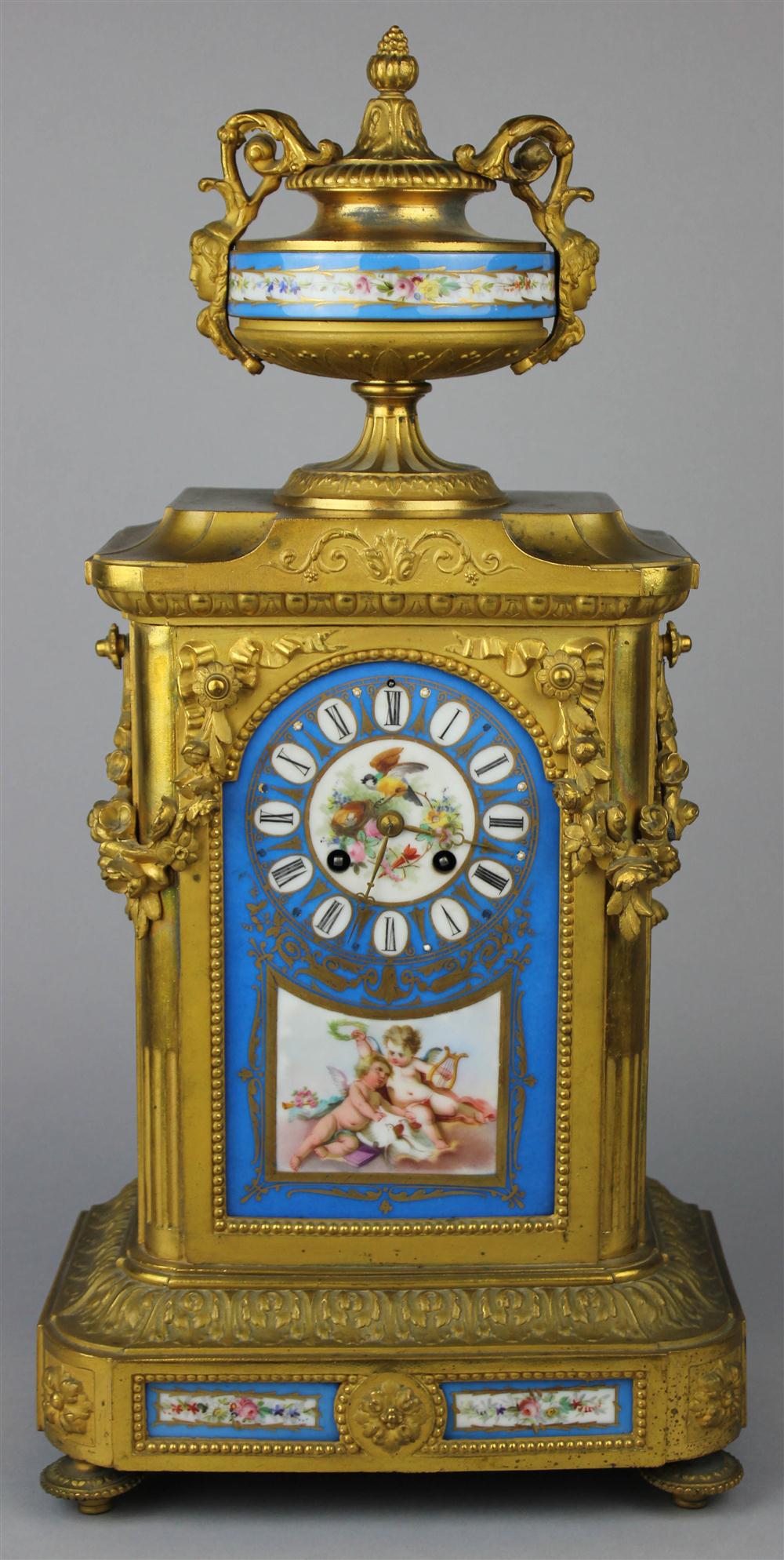 Appraisal: LOUIS XVI STYLE GILT-BRONZE AND PORCELAIN MANTEL CLOCK stamped Ph