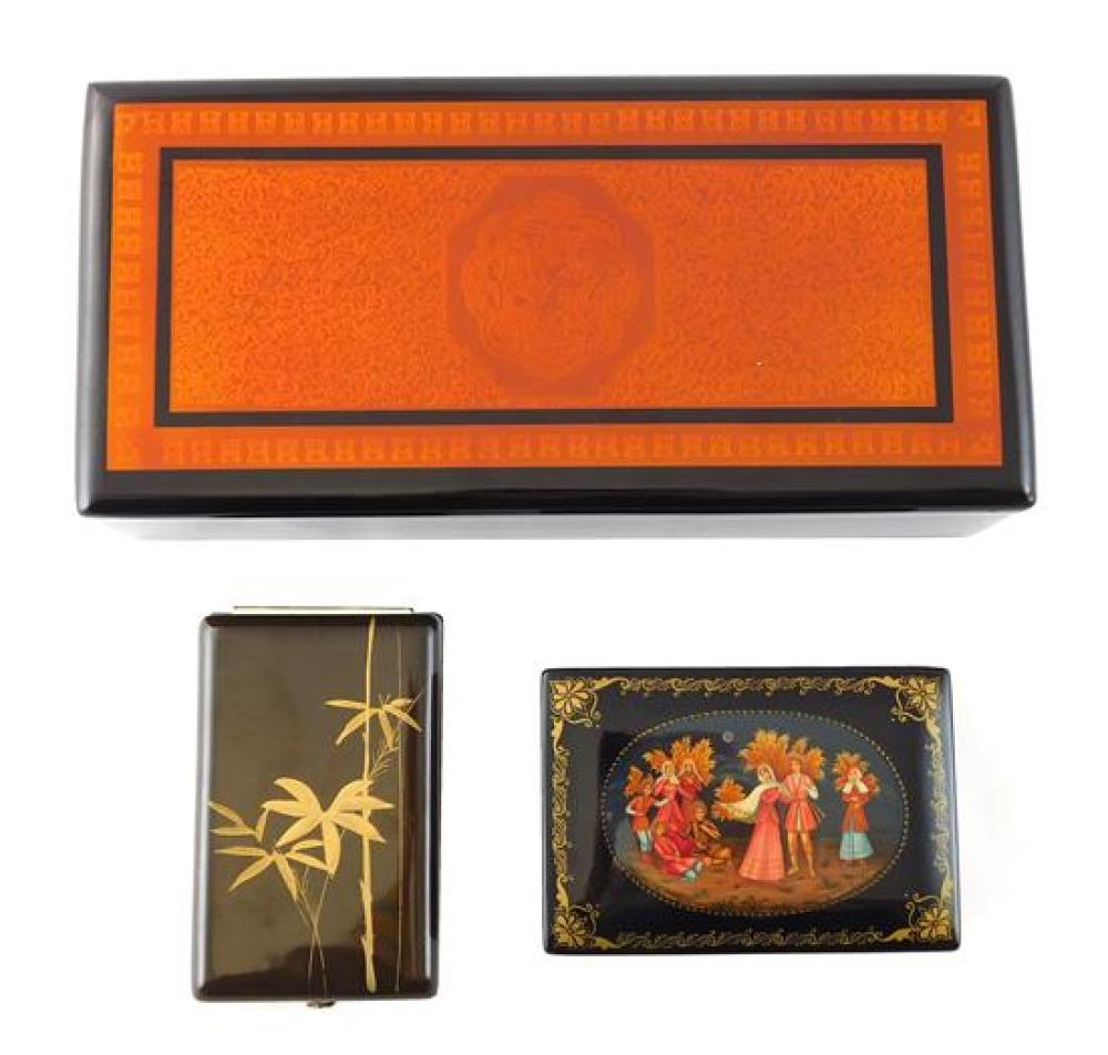 Appraisal: Three th century rectangular lacquer boxes one Russian and two