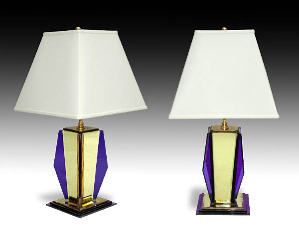 Appraisal: A pair of French Art Deco mirrored glass lamps circa