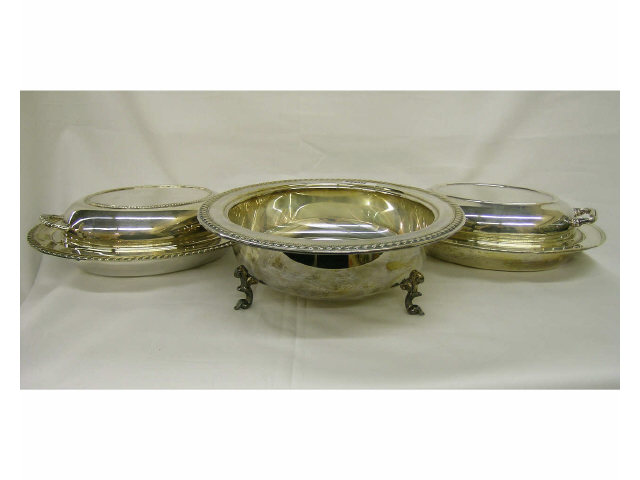 Appraisal: Lot of silver plate table service accessories including two lidded