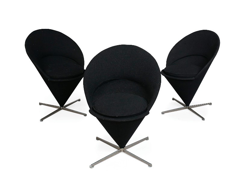 Appraisal: VERNER PANTON - FOR VITRA FOUR 'CONE' CHAIRS DESIGNED black