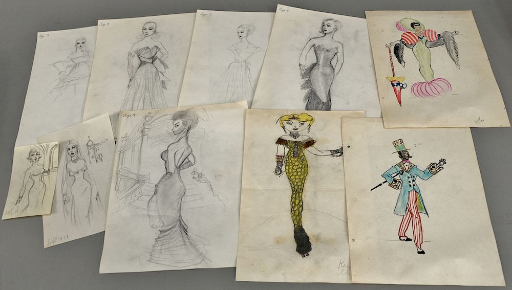 Appraisal: Large group of Kenneth Lane pencil sketches and ephemera four