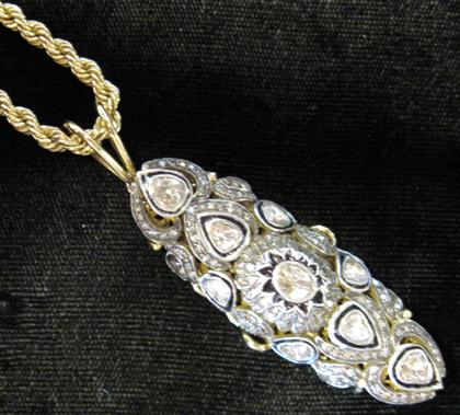 Appraisal: Oval diamond yellow and white gold mourning pendant th century