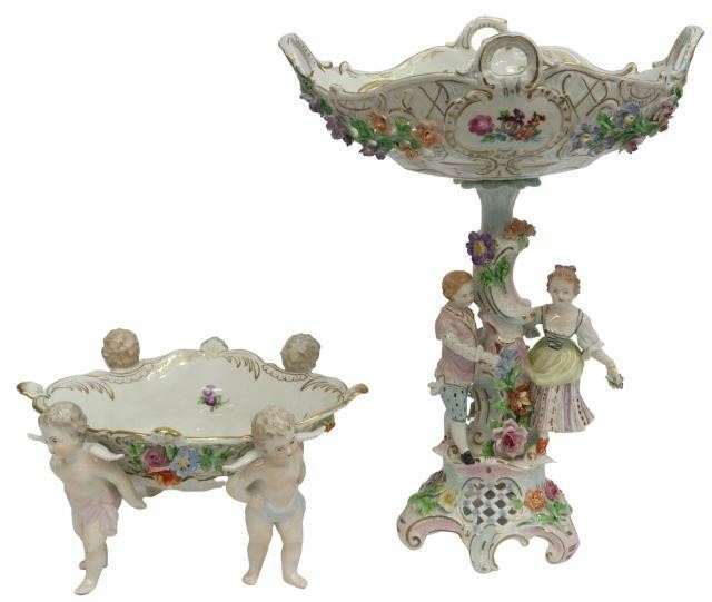 Appraisal: lot of Dresden parcel gilt porcelain figural centerpieces late th